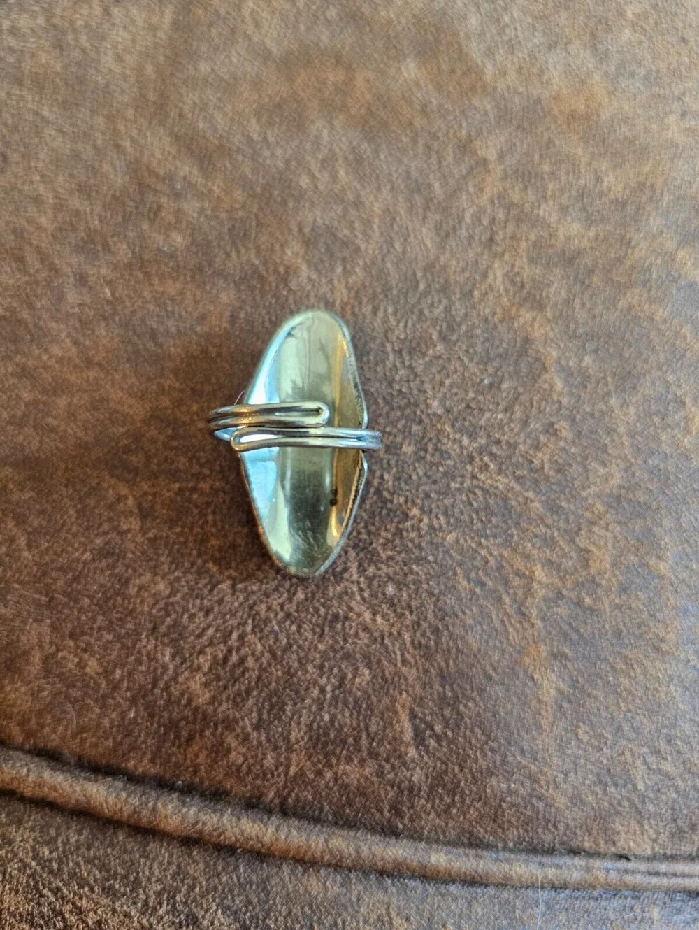 Vintage Y2K Boho Statement Piece Ring Elongated Inlay Pink Gold Festival Sz 8